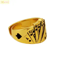 for Men and Women Korean Fashion Personality Poker Pure Copy Real 18k Yellow Gold 999 24k Temperament Net Red Ring Never Fade Je
