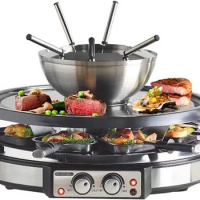 Electric Fondue Pot Sets with Barbecue Grill, 600ml Fondue Pot with 8 Forks and Electric Raclette