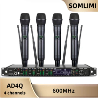 SOMLIMI AD4Q Karaoke Stage Performance Wedding Home KTV Party Professional 4 channel Wireless Microphone System