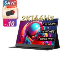 16 Inch 2K 144Hz Gaming Portable Monitor 100%s RGB HDR IPS Gamer Second Screen X-BOX Switch PC Laptop Smartphone Computer Panel