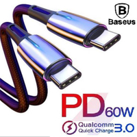 Baseus US-232 60W LED顯示 PD2.0 雙Type-C公 閃電快充數據強化線 1M-富廉網