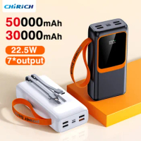 Powerful 50000mAh Power Bank Fast Charging 30000mAh Large Capacity Powerbank Built-in Cable External Spare Battery For iPhone