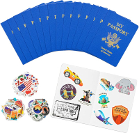 15 Pcs Fake Passport Book for Kids with 150 Non-Repeating Stickers (Including 3 Themes) Suitable for