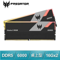 宏碁 Predator Vesta2 DDR5-6000 32G(16G*2)(CL30) RGB超頻桌上型記憶體《黑》