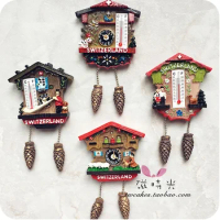 Exported to Germany and Switzerland Black Forest Cuckoo Bird Clock Thermometer Wooden House Fridge Magnet