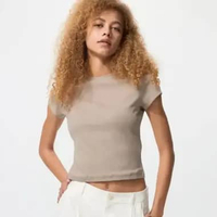 UNIQLO T-Shirt Mini Crop Top Wanita BEIGE M