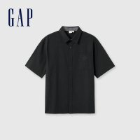 【GAP】男裝 Logo純棉翻領短袖襯衫-黑色(461256)