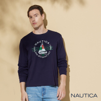 NAUTICA男裝 品牌帆船印花長袖T恤-深藍