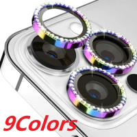 Diamond Glitter Camera Lens Protector For iPhone 15 11 13 12 14 Pro Max 14 15 Plus Metal Ring Lens Glass Protective Cap