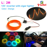 DC-12V By 10 Color Choice Car party Decor LED Thread Indoor Decals Tags Flexible Neon Light 2M 2.3mm-Skirt EL Wire Rope Tube