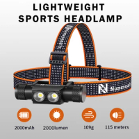 Lightweight sports headlamp, 2000 lumens, SST40 LED Chips, rechargeable, IP66 waterproof, for camping, search and rescue, etc