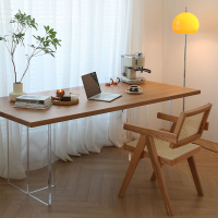亞克力懸浮 餐桌 家用 現代簡約長方形簡約現代實木 大板桌原木工作臺