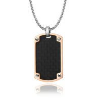Carbon Fiber Pendant Dog Tag Men's Necklace for Military Army Soldier Jewelry Gift Stainless Steel 24Inch Chain Link