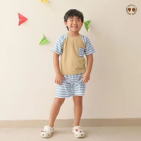 MARVES Chanwoo Setelan Kaos Celana Anak Laki Laki Stripe Animal Bahan Katun Usia 1 hingga 8 tahun 5-