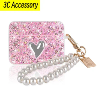 New For AirPods Pro 2 3Shiny Protective Case with Pearl Keychain Electroplated Heart for Women Shock Protection Shiny Protect