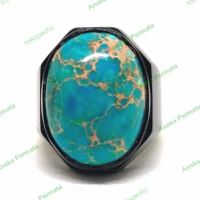 Cincin Titanium Hitam Batu Akik Pirus Biru Natural HQ