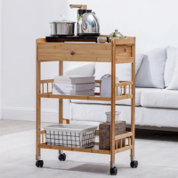 Mobile Dining Trolley Car With Wheels Kitchen Multi-layer Storage Cabinet Living Room Rolling Tea Side Table Home Furniture