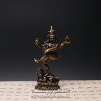黃銅四臂佛擺件尼泊爾藏教明王四臂佛踩小人迷你銅佛像銅小件銅器