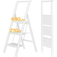3 Step Ladder, Foldable Steps Stools for Adults with Wide Anti-Slip Pedal, 600lbs Lightweight Sturdy Steel Ladders