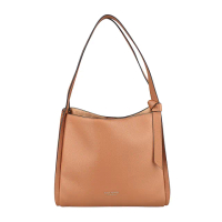 【KATE SPADE】Kate Spade KNOTT金字LOGO牛皮拼接麂皮設計釦式肩背包(大/棕)