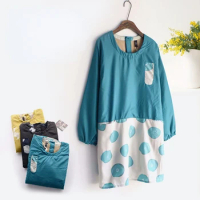 Long-Sleeved Cotton Apron for Work and Household, Waterproof and Oil-resistant, Plush, Warm, Simplicity Cleaning, Japan