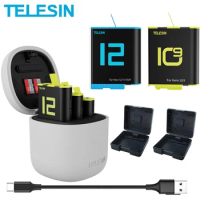 TELESIN 3Pack Battery 1750mAh For GoPro12 3 Slots Charger TF Card Reader Storage Charging Box for GoPro Hero 9 10 11 12 Black