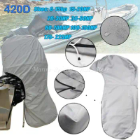 420D Grey 6-225HP Boat Full Outboard Engine Cover Heavy Duty Engine Motor Covers Protector Waterproof Dust-proof Anti-sunlight