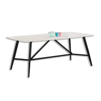 【BODEN】聖巴6尺工業風白色岩板餐桌/工作桌/長桌/會議桌