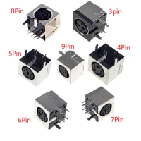 100pcs Mini Circular DIN Receptacle 3 4 5 6 7 8 9 10 Pin Female Mini Din Sockets Connector Shield Right Angle Through Hole PCB