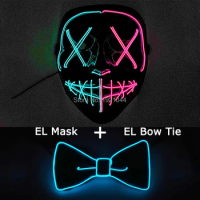 New EL Wire Glowing Product Suit LED Mask + LED Bow Tie EL Party Mask EL Luminous Bow Tie Glow Party Costume Decoration