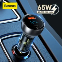 Baseus 65W PPS Car Charger USB Type C พอร์ต PD QC Fast Charging สำหรับแล็ปท็อปโปร่งแสงโทรศัพท์สำหรับ iPhone Samsung