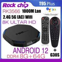 Android 11 T95 Plus Smart TV Box 8K 2.4G 5G WIFI 8G 128GB Rockchip RK3566 Google Play 1000M LAN Set Top Box IPTV 4G 32G TV BOX