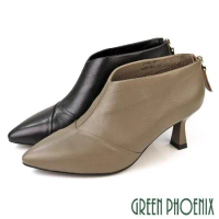 【GREEN PHOENIX】女 踝靴 短靴 高跟 尖頭 小羊皮 真皮 乳膠鞋墊