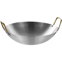 MASAKI Wok Stainless Steel SS201 24cm dengan Tangkai Emas Anti-Lengket untuk Masakan Serbaguna Mudah