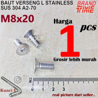 Baut JF Kunci L M8 x 20 Stainless 304 Verseng Countersunk A2-70 M8