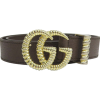 GUCCI 古馳 棕色牛皮 75cm 雙G皮帶 524103 【二手名牌BRAND OFF】