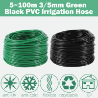 5~100m 3/5mm Green/Black Irrigation Hose 1/8 Inch Blank Distribution Pipe, PVC Drip Irrigation Hose Garden Watering Hose