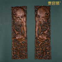 泰式木雕墻飾鏤空雕花板東南亞吉象實木入戶走廊玄關墻面裝飾掛件
