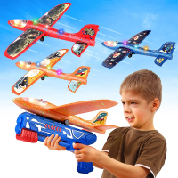 3 Pack Foam Airplane Launcher Toy with 3 DIY Stickers 12.6" Glider Led Plane Catapult Plane Boy Toys