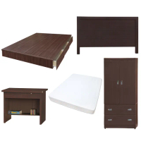 【顛覆設計】房間五件組 床頭片+抽屜床+獨立筒+衣櫥+書桌(雙人5尺)