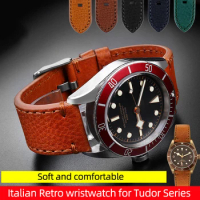 22mm 23mm Italian Retro wristwatch band Black Dark Brown Blue Cowhide Handmade Watch Belt for Tudor Black Bay GMT 1958