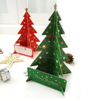 100pcs 3d Merry Christmas Tree Greeting Cards Postcards Birthday Gift Message Card Suit Set Thanksgiving Card ZA5143