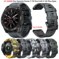 26 22mm Camo Watchband For Garmin Fenix 7X 7 6X 6 Pro 5X 5 Plus GPS 3 HR Epix Gen 2 Watch Strap Quickfit Band Silicone Wristband