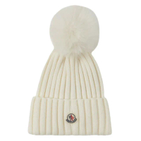 【MONCLER】秋冬新款 品牌LOGO 毛球毛帽-白色(ONE SIZE)