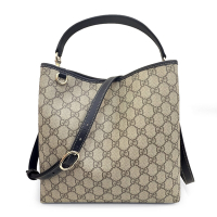 【GUCCI 古馳】815103 經典GG Emblem系列手提斜背兩用水桶包(藍黑色)