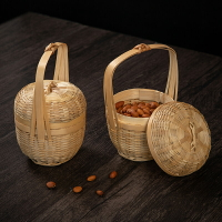 迷你竹編籃帶蓋子裝飾小竹籃子竹製品精編手提籃創意小竹筐工藝品