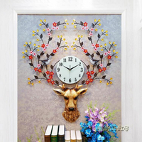 戀妝鹿頭鐘錶掛鐘客廳現代創意時鐘家用靜音掛錶北歐式大氣裝飾鐘