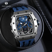 TSAR BOMBA Automatic Watches for Men Fashion Tonneau Mechanical Clock Waterproof Luxury Luminous Skeleton WristWatch