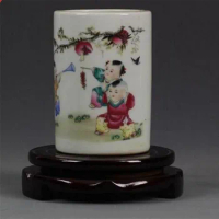 Copper statue Rare Collection Chinese Handwork Antique Porcelain Painting Children Playing Under The Tree Flower Bottle Vase Pen