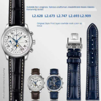For Longines Masters Collection L3 L4 L2.628/L2.673 Watch Strap Cowhide Leather Butterfly Buckle watchband 19 20 21mm Wrist band